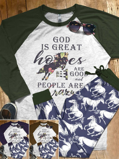Horse The Cultis Pajama Set |Sleepwear Pjs Sets | Raglan Shirt Pants Set