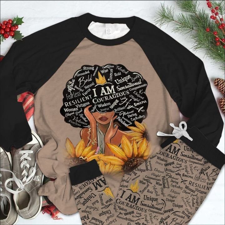 Black Women Sunflower Amazing Pajama Set |Sleepwear Pjs Sets | Raglan Shirt Pants Set