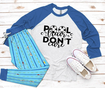 Swimming Pool Hair Dont Care Blue Nice Pajama Set |Sleepwear Pjs Sets | Raglan Shirt Pants Set
