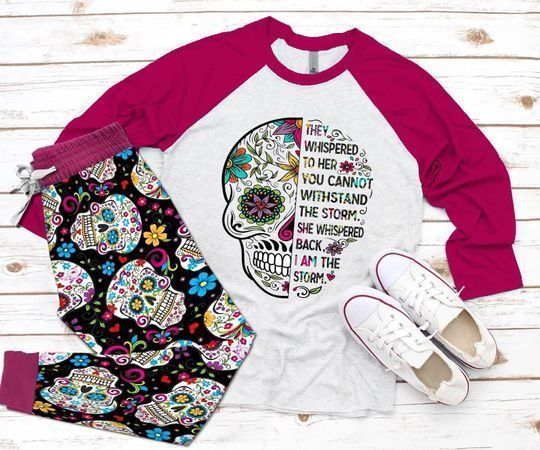 Sugar Skull Sweet Purple High Quality Pajama Set |Sleepwear Pjs Sets | Raglan Shirt Pants Set