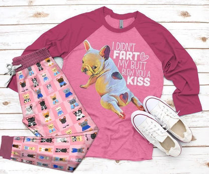 French Bulldog Pink Pattern Gr Pink Nice Pajama Set |Sleepwear Pjs Sets | Raglan Shirt Pants Set