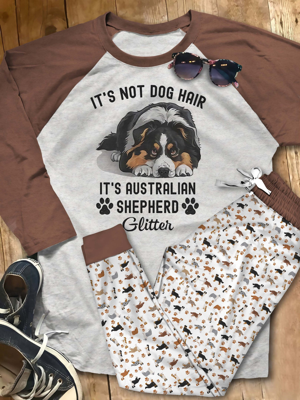 Australian Shepherd Not Dog Hair Pajama Set |Sleepwear Pjs Sets | Raglan Shirt Pants Set