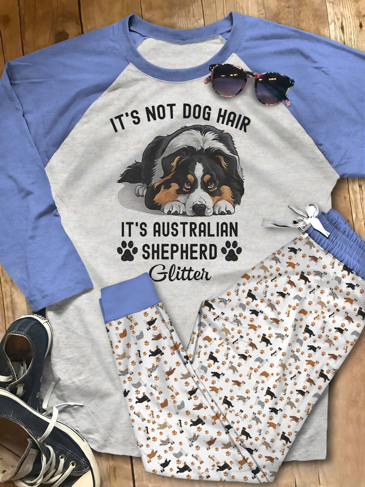 Australian Shepherd Not Dog Hair Pajama Set |Sleepwear Pjs Sets | Raglan Shirt Pants Set