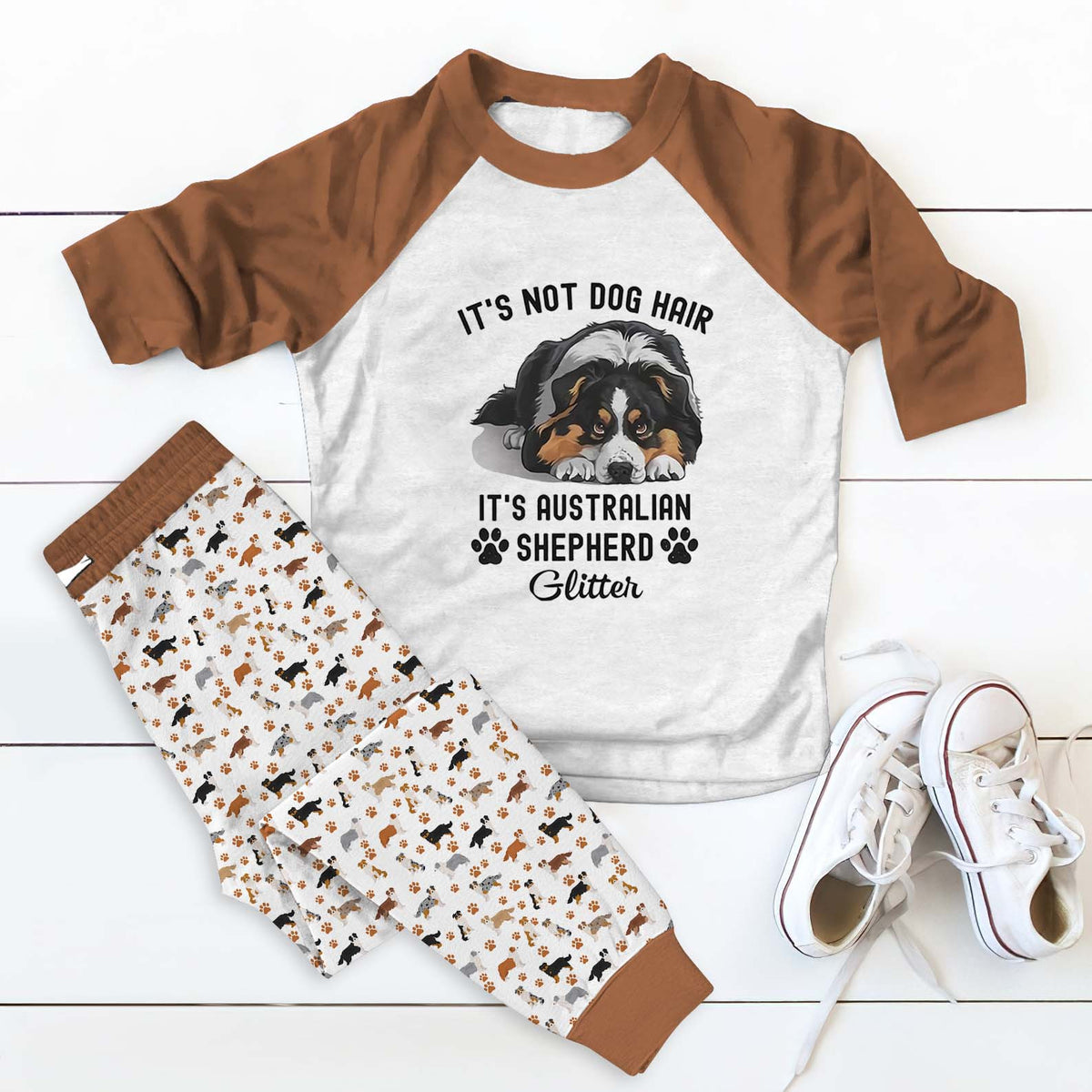 Australian Shepherd Not Dog Hair Pajama Set |Sleepwear Pjs Sets | Raglan Shirt Pants Set
