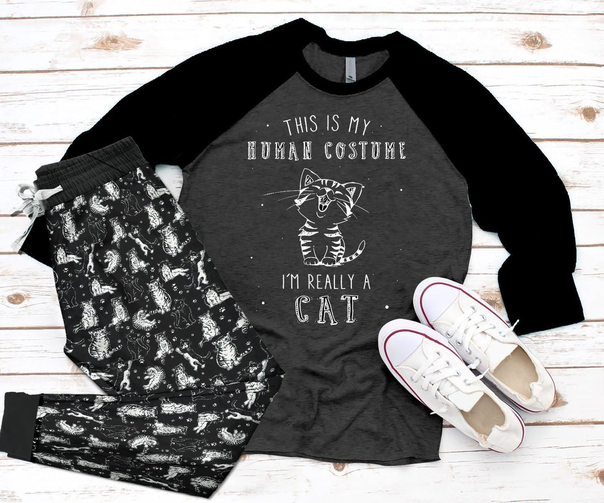 Cat Set Human Costume Pajama Set |Sleepwear Pjs Sets | Raglan Shirt Pants Set