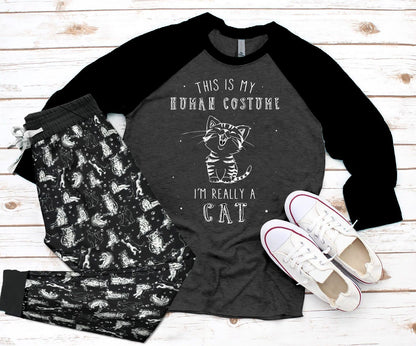 Cat Set Human Costume Pajama Set |Sleepwear Pjs Sets | Raglan Shirt Pants Set