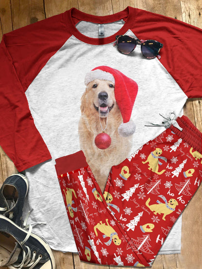 Golden Retriever Set Christmas Golden Retriever Pajama Set |Sleepwear Pjs Sets | Raglan Shirt Pants Set