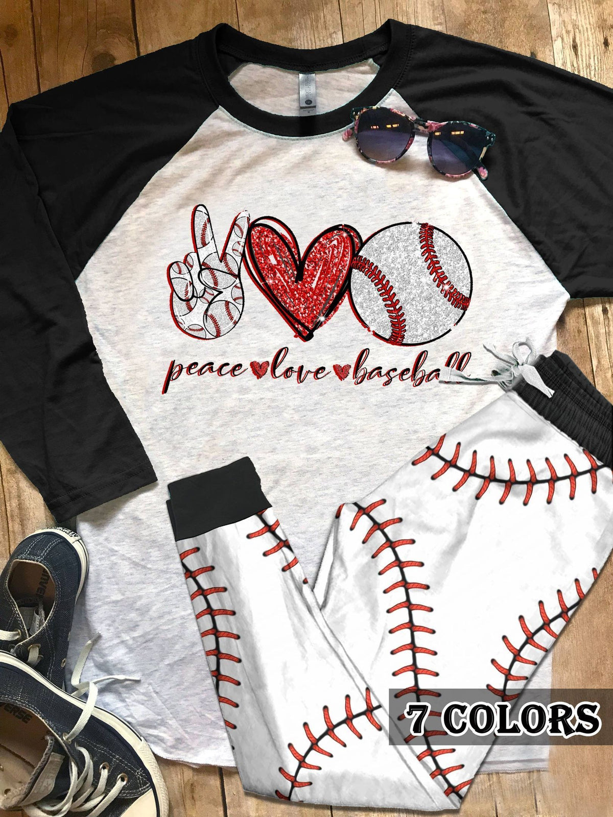 Baseball Black Unique Pajama Set |Sleepwear Pjs Sets | Raglan Shirt Pants Set