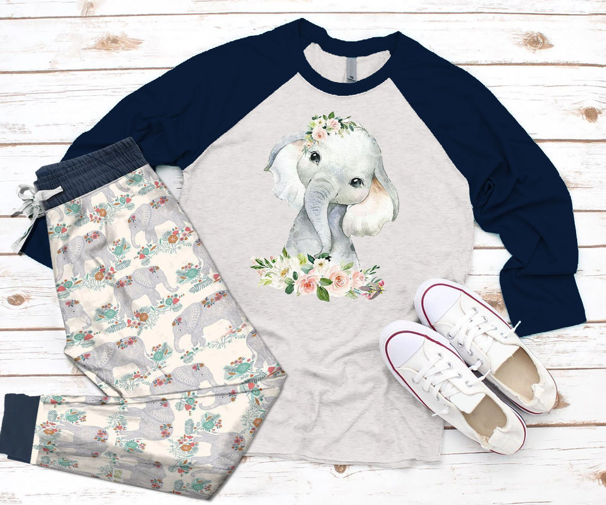 Elephant Be Kind Navy Amazing Pajama Set |Sleepwear Pjs Sets | Raglan Shirt Pants Set