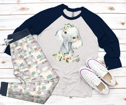 Elephant Be Kind Navy Amazing Pajama Set |Sleepwear Pjs Sets | Raglan Shirt Pants Set