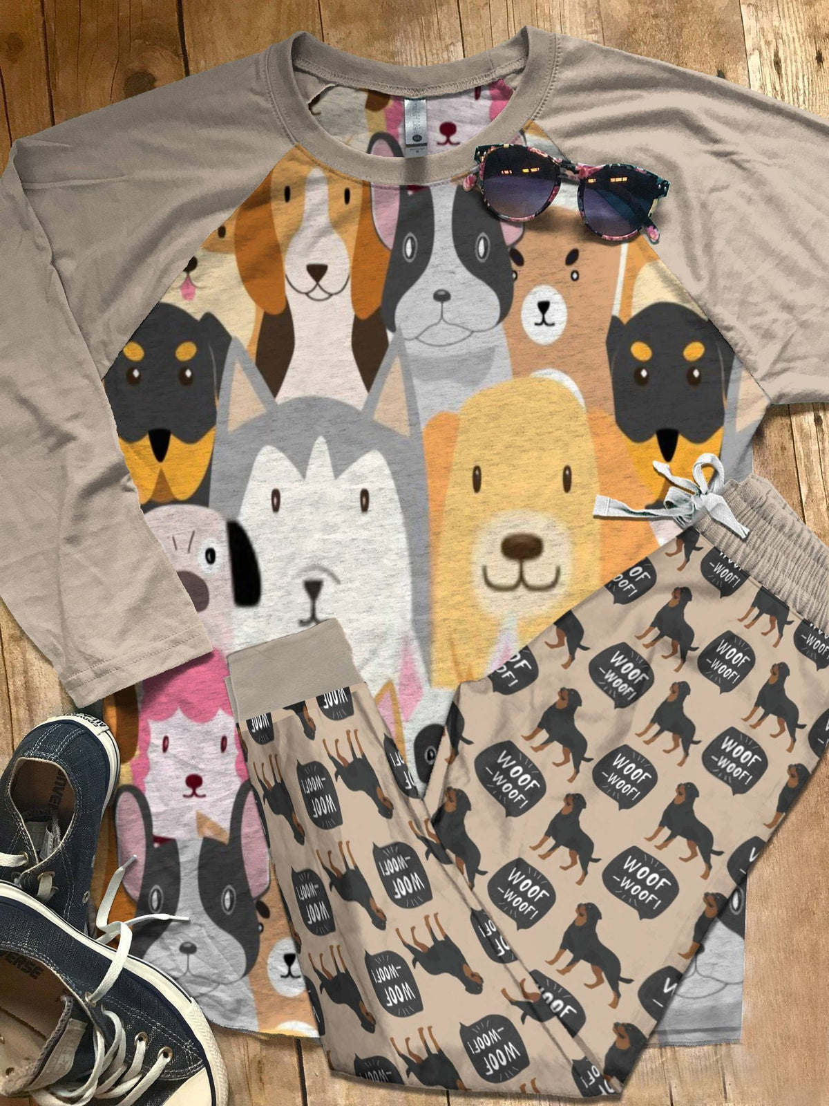 Rottweiler Set Rottweiler Woof Pajama Set |Sleepwear Pjs Sets | Raglan Shirt Pants Set