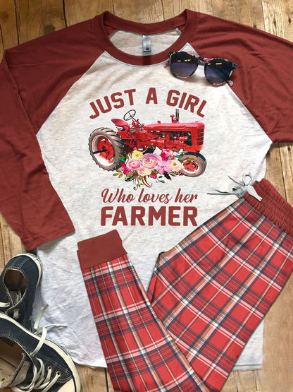 Farmer Real Farm Girl Pajama Set |Sleepwear Pjs Sets | Raglan Shirt Pants Set