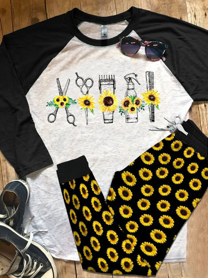 Hairstylist Hairstylist Sunflower Black Best Pajama Set |Sleepwear Pjs Sets | Raglan Shirt Pants Set