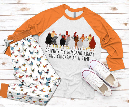 Chicken Orange Good Quality Pajama Set |Sleepwear Pjs Sets | Raglan Shirt Pants Set