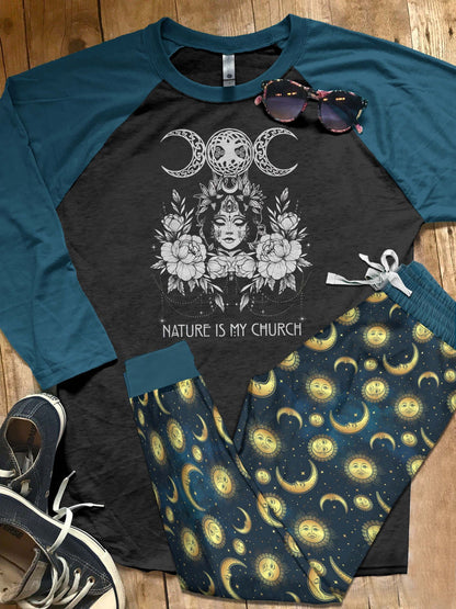 Wicca Nature Blue Amazing Pajama Set |Sleepwear Pjs Sets | Raglan Shirt Pants Set
