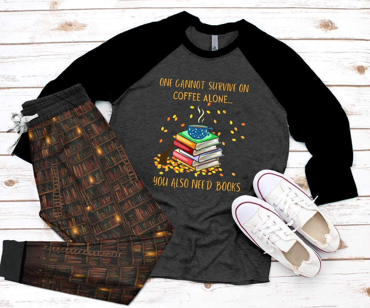 Reading Need Books Black Nice Pajama Set |Sleepwear Pjs Sets | Raglan Shirt Pants Set