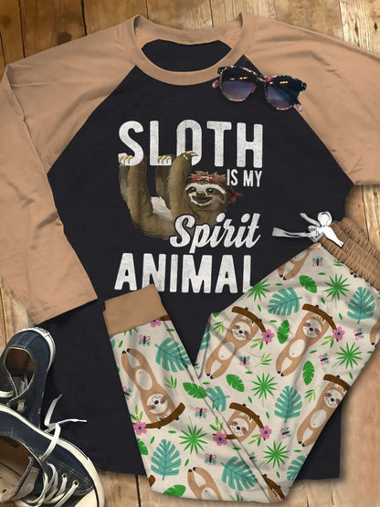 Sloth Sleep Never End Pajama Set |Sleepwear Pjs Sets | Raglan Shirt Pants Set