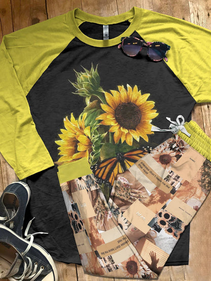 Sunflower Hello Sunshine Pajama Set |Sleepwear Pjs Sets | Raglan Shirt Pants Set