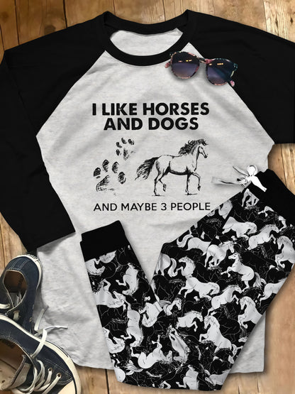 Horse Black Amazing Pajama Set |Sleepwear Pjs Sets | Raglan Shirt Pants Set