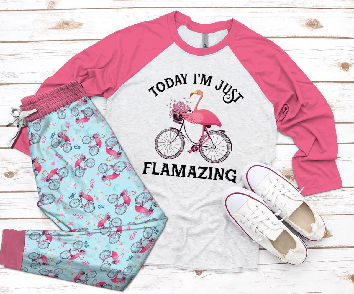 Flamingo Today I'M Just Flamazing Pajama Set |Sleepwear Pjs Sets | Raglan Shirt Pants Set
