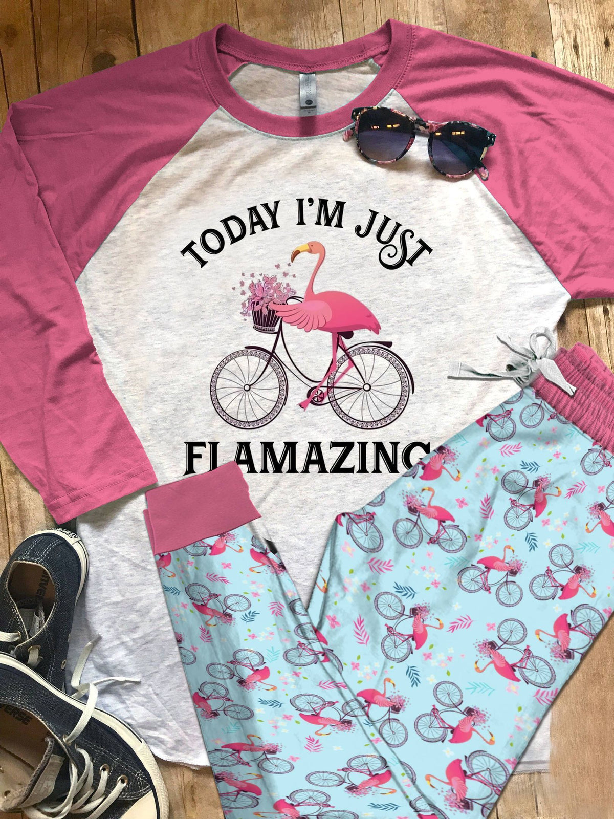 Flamingo Today I'M Just Flamazing Pajama Set |Sleepwear Pjs Sets | Raglan Shirt Pants Set