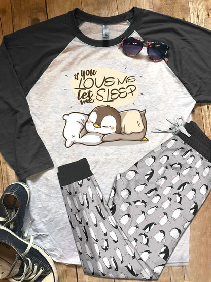 Penguin Grey High Quality Pajama Set |Sleepwear Pjs Sets | Raglan Shirt Pants Set