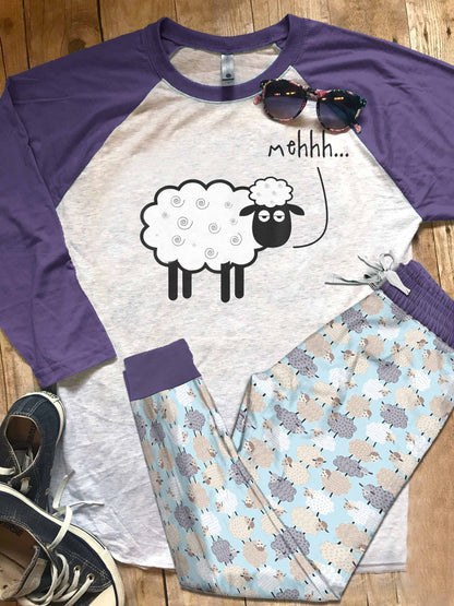 Sheep Purple Good Pajama Set |Sleepwear Pjs Sets | Raglan Shirt Pants Set