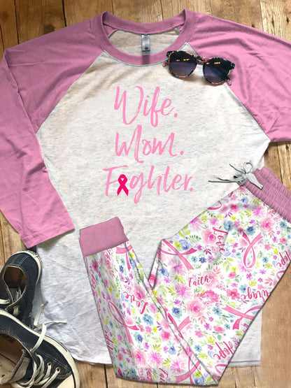 Breast Cancer Set Wife Mom Fighter Da Pajama Set |Sleepwear Pjs Sets | Raglan Shirt Pants Set