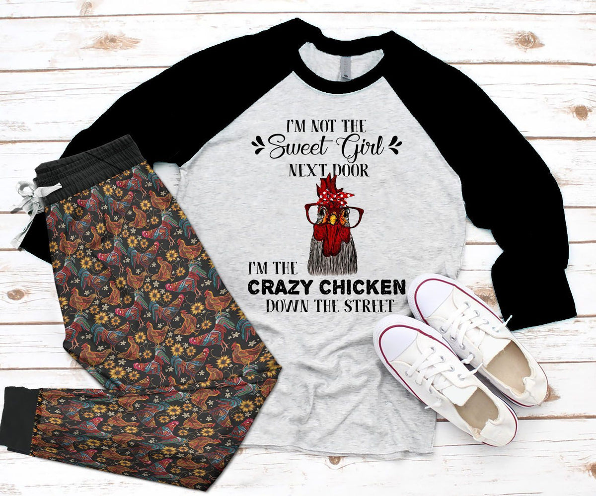 Chicken The Crazy Chicken Pajama Set |Sleepwear Pjs Sets | Raglan Shirt Pants Set