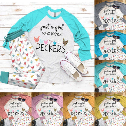 Chicken Girl Loves Peckers Pajama Set |Sleepwear Pjs Sets | Raglan Shirt Pants Set