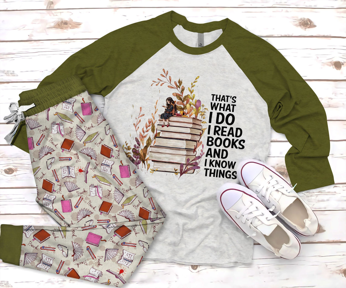 Reading Read Book And Know Thing Green Amazing Pajama Set |Sleepwear Pjs Sets | Raglan Shirt Pants Set