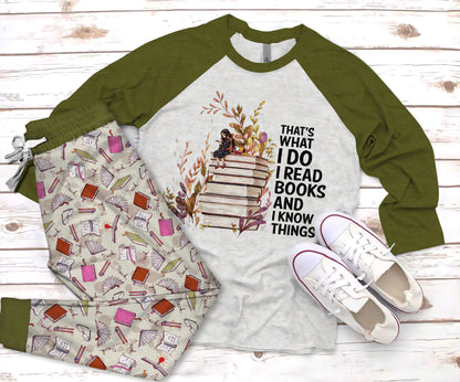 Reading Read Book And Know Thing Green Amazing Pajama Set |Sleepwear Pjs Sets | Raglan Shirt Pants Set