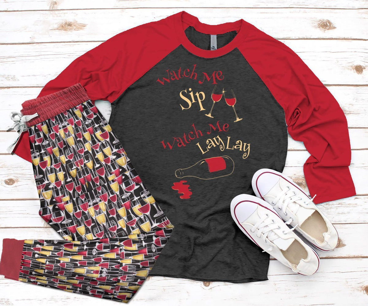 Wine Burgundy High Quality Pajama Set |Sleepwear Pjs Sets | Raglan Shirt Pants Set