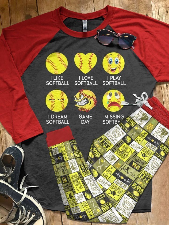 Softball Life With Softball Red Nice Pajama Set |Sleepwear Pjs Sets | Raglan Shirt Pants Set