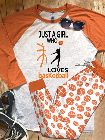 Basketball A Who Loves Basketball Orange Unique Pajama Set |Sleepwear Pjs Sets | Raglan Shirt Pants Set