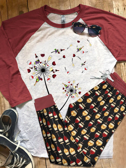 Wine Burgundy Amazing Pajama Set |Sleepwear Pjs Sets | Raglan Shirt Pants Set