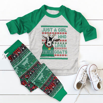 Goat Just A Girl Who Loves Goats Green Good Pajama Set |Sleepwear Pjs Sets | Raglan Shirt Pants Set