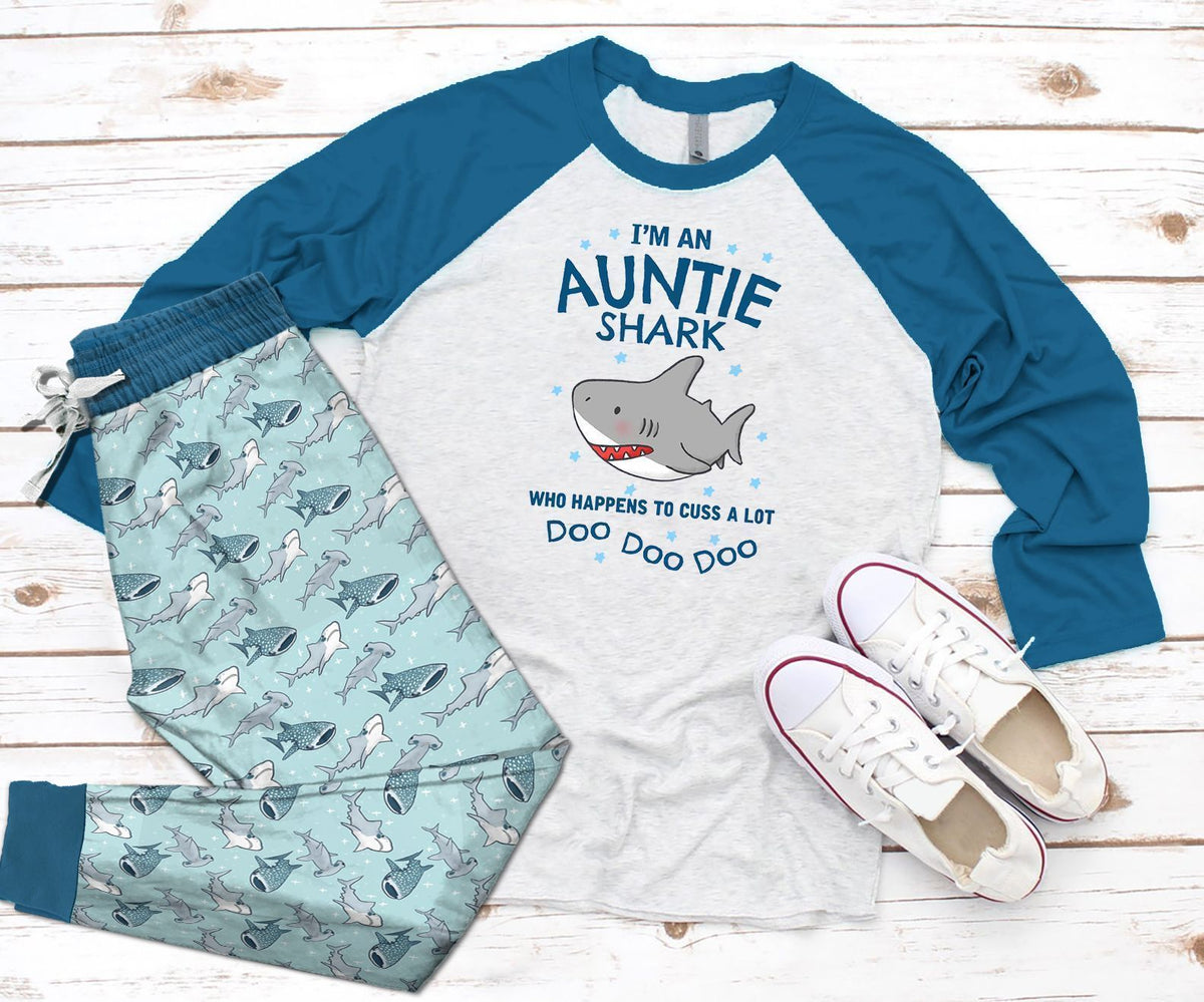 Shark Navy Good Quality Pajama Set |Sleepwear Pjs Sets | Raglan Shirt Pants Set