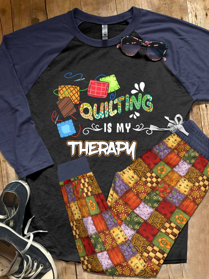 Quilting Set Quilting Is My Therapy Pajama Set |Sleepwear Pjs Sets | Raglan Shirt Pants Set