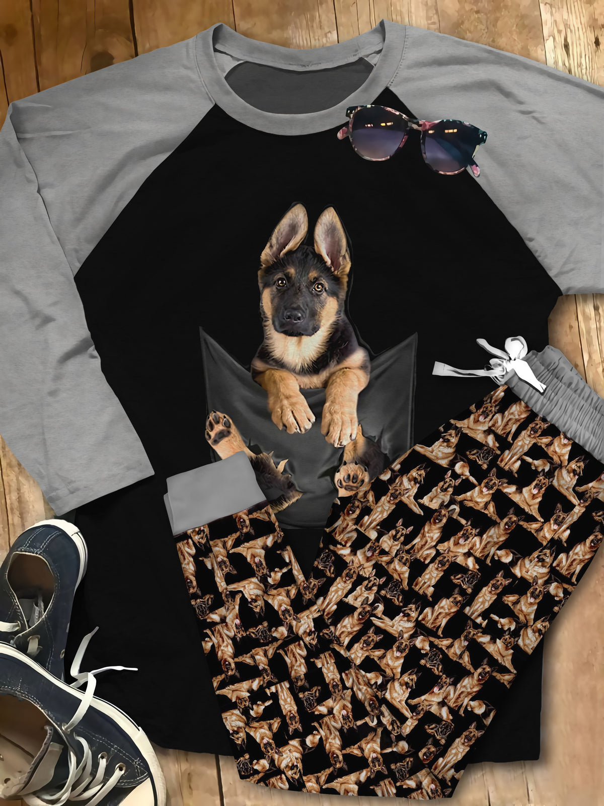 German Shepherd Brown Unique Pajama Set |Sleepwear Pjs Sets | Raglan Shirt Pants Set