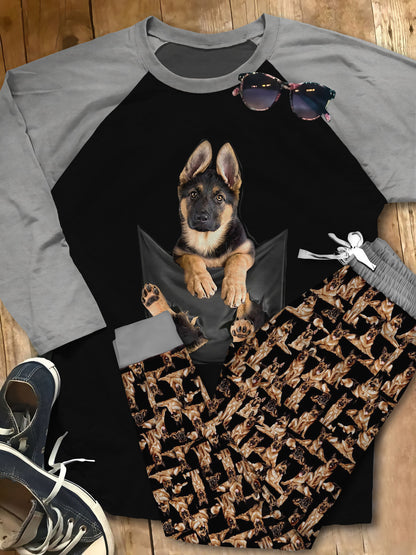 German Shepherd Brown Unique Pajama Set |Sleepwear Pjs Sets | Raglan Shirt Pants Set