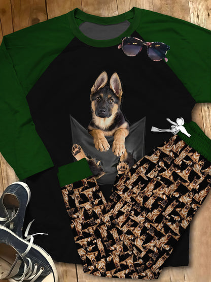 German Shepherd Brown Unique Pajama Set |Sleepwear Pjs Sets | Raglan Shirt Pants Set