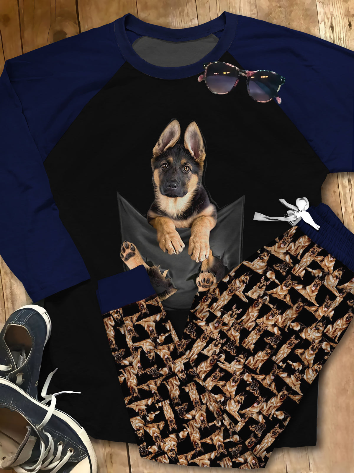 German Shepherd Brown Unique Pajama Set |Sleepwear Pjs Sets | Raglan Shirt Pants Set