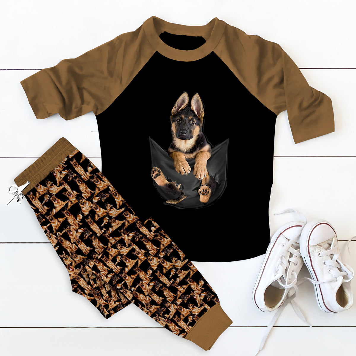 German Shepherd Brown Unique Pajama Set |Sleepwear Pjs Sets | Raglan Shirt Pants Set