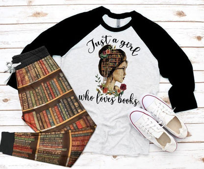 Reading Books Black High Quality Pajama Set |Sleepwear Pjs Sets | Raglan Shirt Pants Set