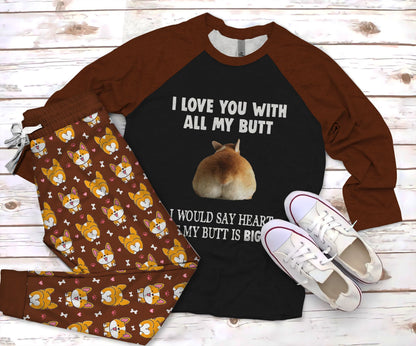 Corgi My Butt Pajama Set |Sleepwear Pjs Sets | Raglan Shirt Pants Set