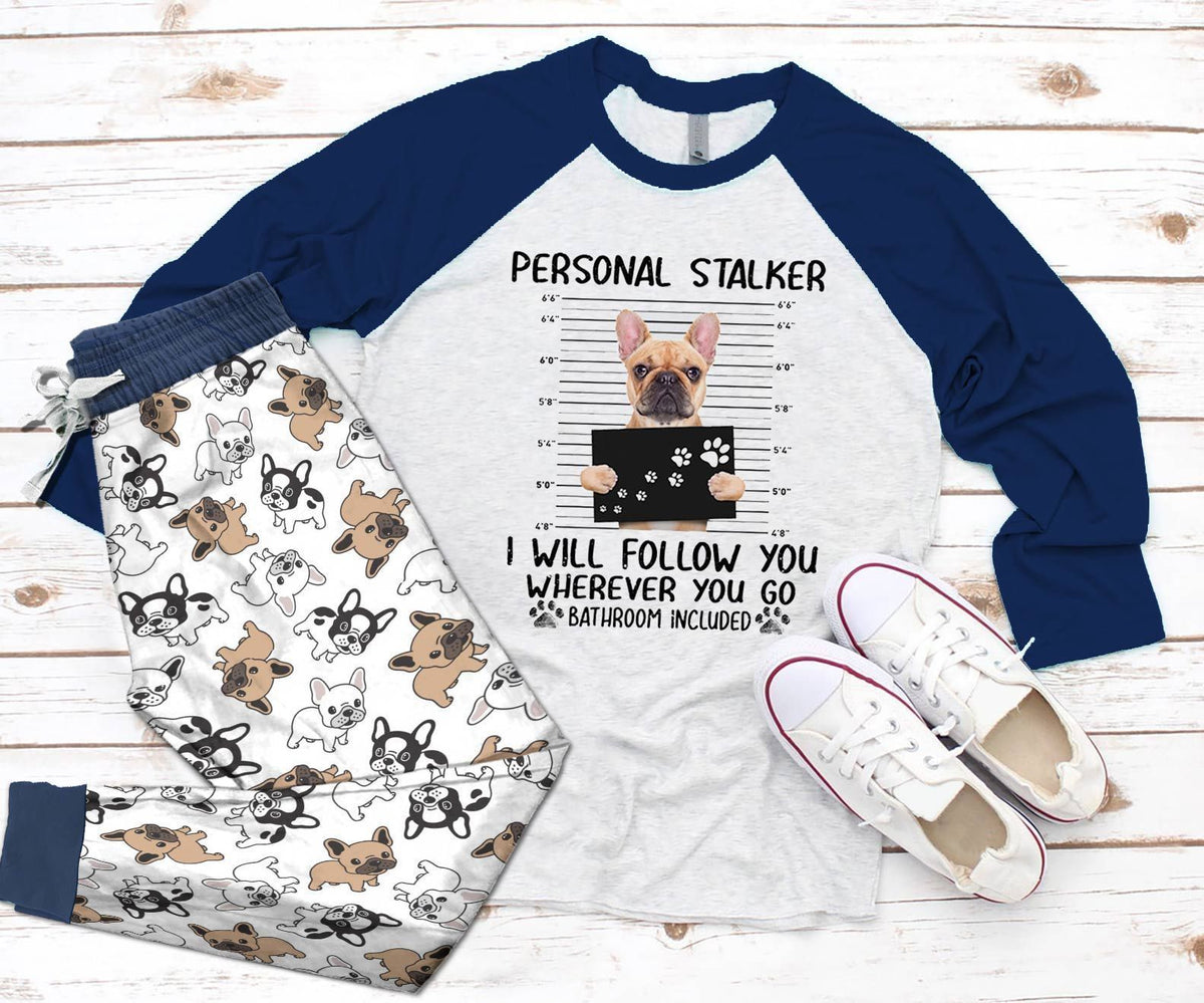 French Bulldog Navy Good Pajama Set |Sleepwear Pjs Sets | Raglan Shirt Pants Set