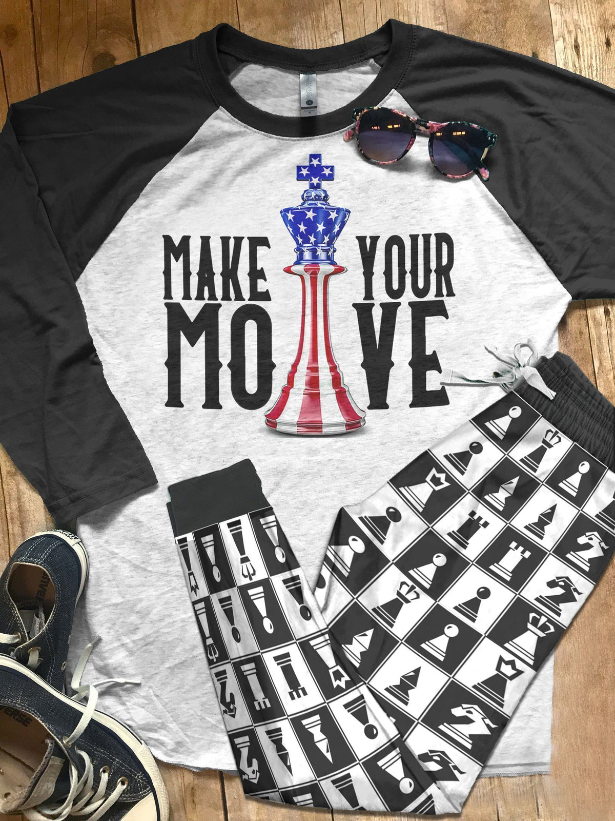 Chess Black Good Quality Pajama Set |Sleepwear Pjs Sets | Raglan Shirt Pants Set