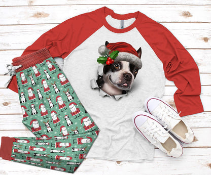 Boston Terrier Christmas Boston Terrier Pajama Set |Sleepwear Pjs Sets | Raglan Shirt Pants Set