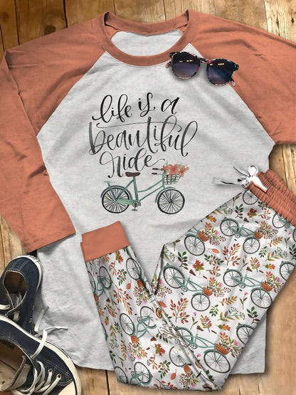 Cycling Life Is A Beautiful Ride Pajama Set |Sleepwear Pjs Sets | Raglan Shirt Pants Set
